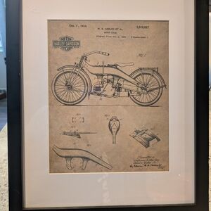 Harley-Davidson 1924 Patent Blueprint Framed Wall Art